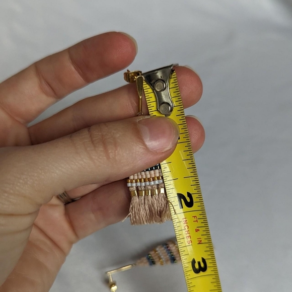 Handmade Artisan Beaded Tassel Gold Accent Dangle Post Earrings - Picture 4 of 4